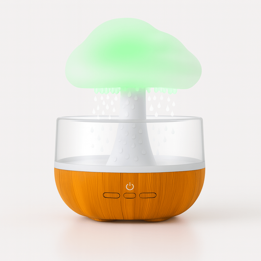 Rain Cloud Luftfugter, Vanddråbe - effekt og 7‑Farvet Natlys - Hyggeshoppen