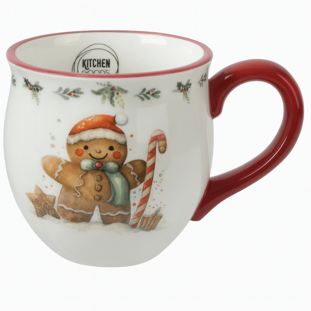 Stor Hvid Dolomit Julekop – Rund Keramisk Cookies Mug 300 ml - Hyggeshoppen
