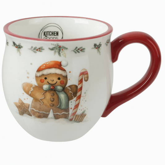 Stor Hvid Dolomit Julekop – Rund Keramisk Cookies Mug 300 ml - Hyggeshoppen