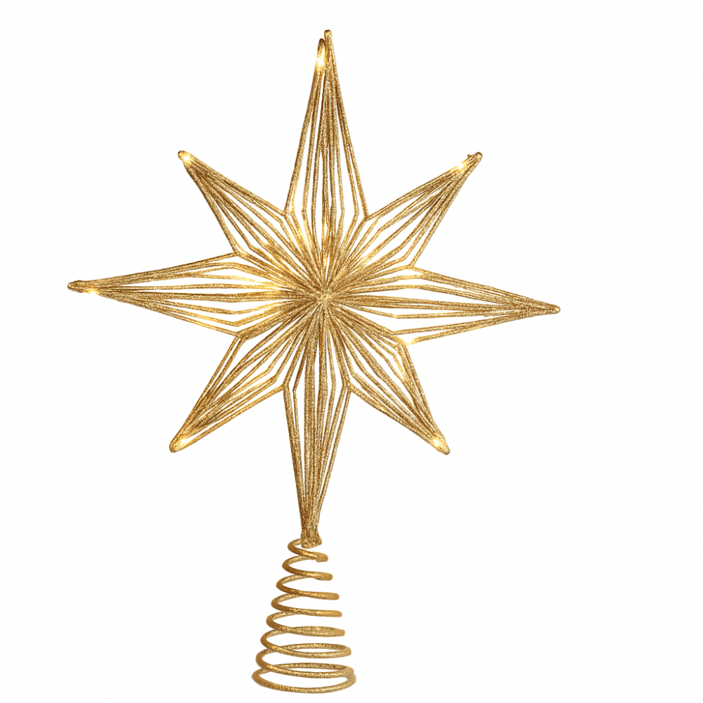 Topstjerne til juletræ med LED lys - Hyggeshoppen